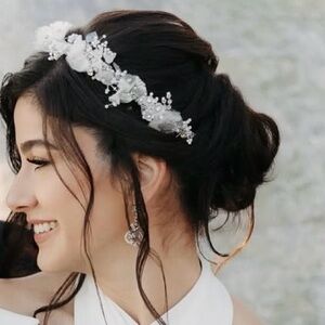 Handmade Silver and White Floral Hair Accessory with Beading